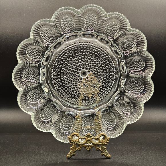 Vintage Indiana Glass Thousand Eye Pattern Egg Tray, Relish-Condiment Center - Picture 4 of 5